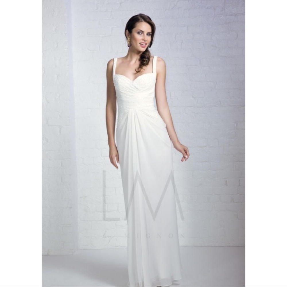 LM by Mignon HY1200 Long Embellished Wrap Dress Ivory Size 6 NEW WITH TAGS